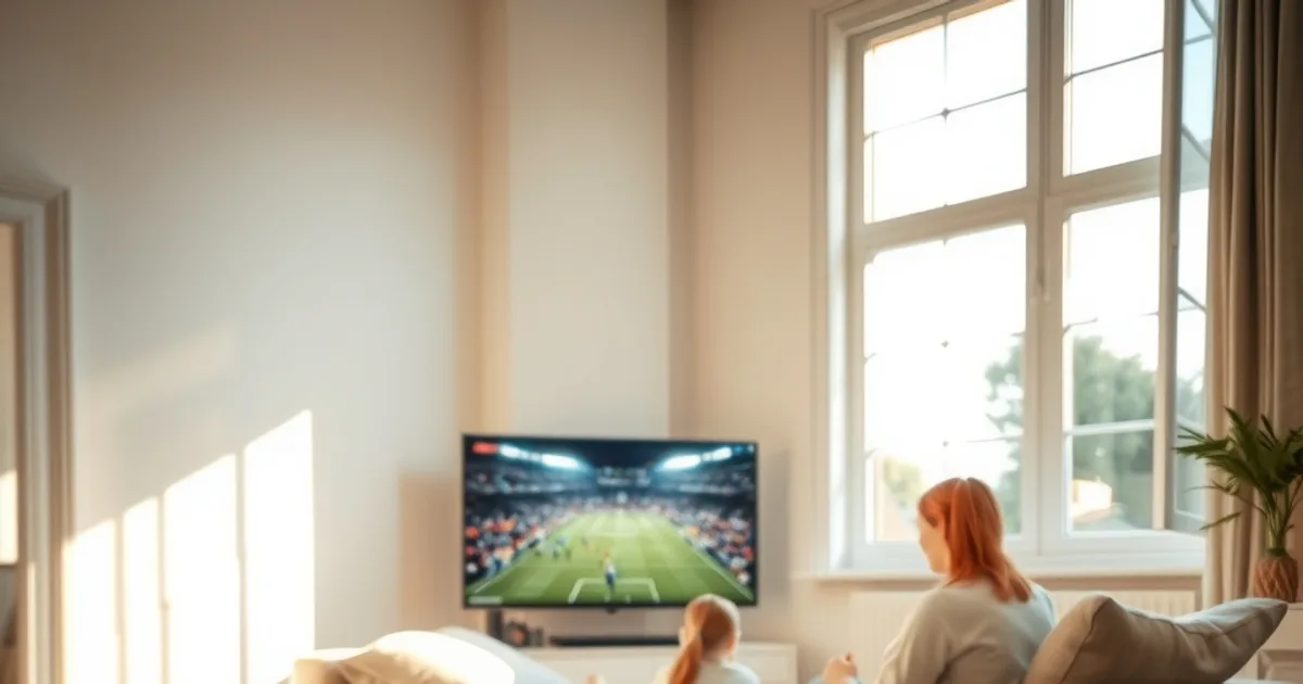 Eine Familie sitzt in einem hellen, sonnigen Wohnzimmer vor dem Fernseher, auf dem Couchtisch liegen mehrere Fernbedienungen als Sinnbild für viele Streaming-Abos